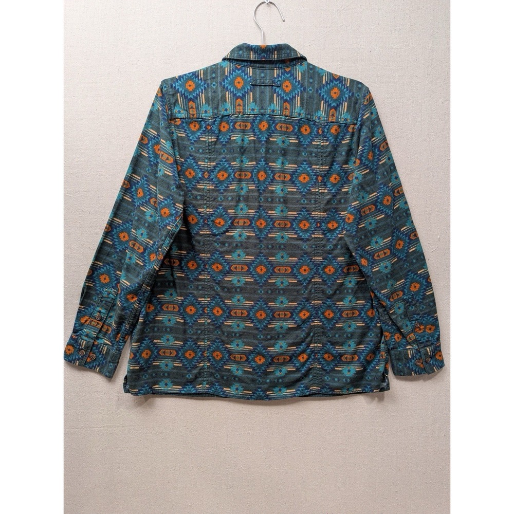 Duluth Trading Co Flannel Shirt Womens Large Teal Southwestern Aztec 3237-30 - Picture 2 of 14